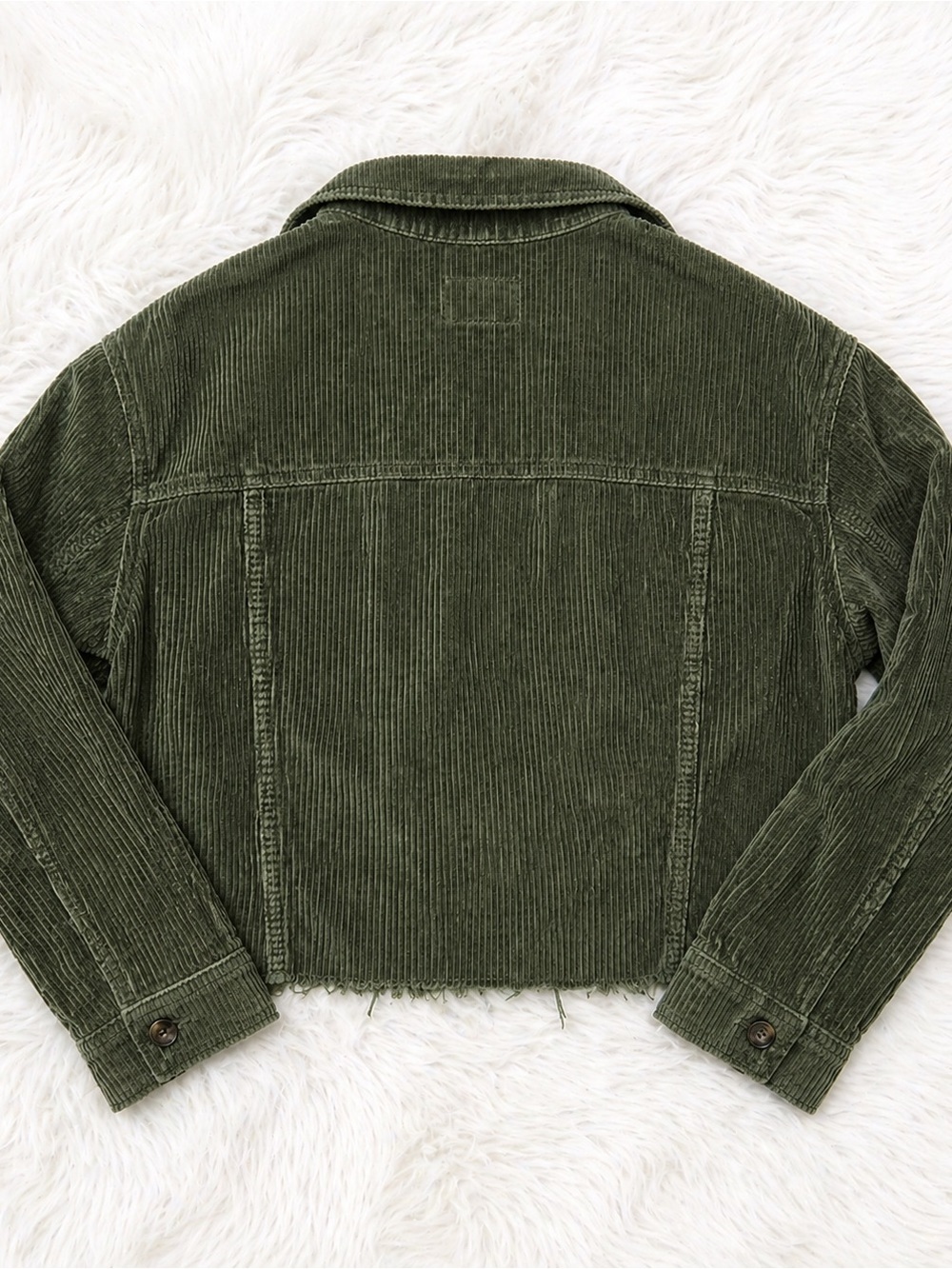 American Eagle Cropped Corduroy Shacket Small Olive Green Button Front Trendy - Picture 3 of 3
